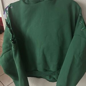 Green Lace-Up Sleeve Women's Top